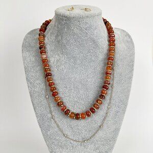 4 Piece Gold Plated Mini Hoop Earrings Necklace Chain Diamond Beaded Layered Set